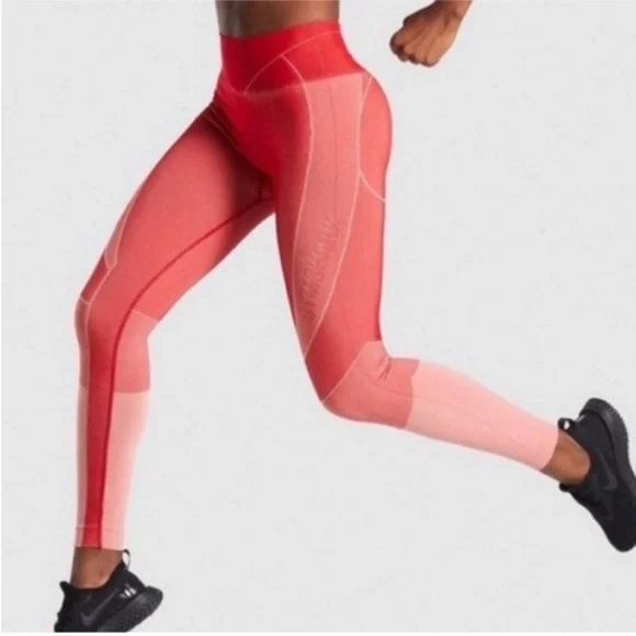 Gymshark Turbo Seamless Red Colorblock Leggings High Rise Small - Picture 9 of 10